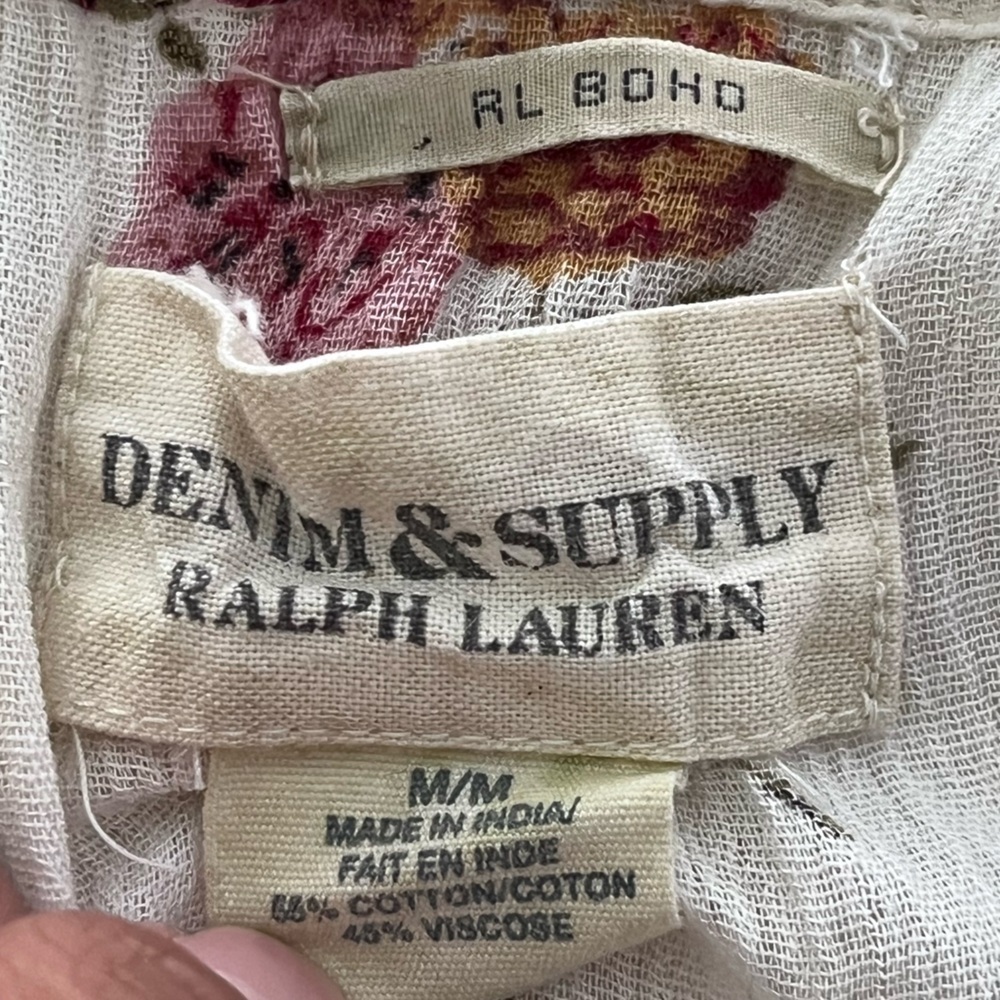 Denim & Supply Ralph Lauren RL Boho Floral Cottagecore Sz M Puff-Sleeve Blouse - Picture 11 of 12